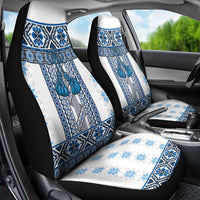 Ukraine Car Seat Cover Traditional Braided Rope Belt Blue Folk Pattern