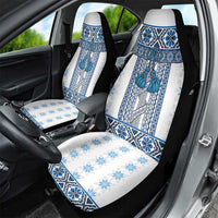 Ukraine Car Seat Cover Traditional Braided Rope Belt Blue Folk Pattern