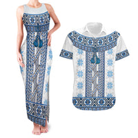 Ukraine Couples Matching Tank Maxi Dress and Hawaiian Shirt Traditional Braided Rope Belt Blue Folk Pattern