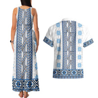 Ukraine Couples Matching Tank Maxi Dress and Hawaiian Shirt Traditional Braided Rope Belt Blue Folk Pattern