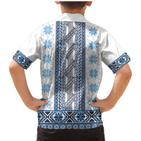 Ukraine Family Matching Mermaid Dress and Hawaiian Shirt Traditional Braided Rope Belt Blue Folk Pattern