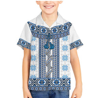 Ukraine Family Matching Mermaid Dress and Hawaiian Shirt Traditional Braided Rope Belt Blue Folk Pattern