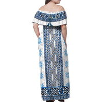 Ukraine Family Matching Off Shoulder Maxi Dress and Hawaiian Shirt Traditional Braided Rope Belt Blue Folk Pattern