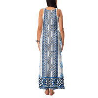 Ukraine Family Matching Tank Maxi Dress and Hawaiian Shirt Traditional Braided Rope Belt Blue Folk Pattern