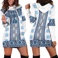 Ukraine Hoodie Dress Traditional Braided Rope Belt Blue Folk Pattern