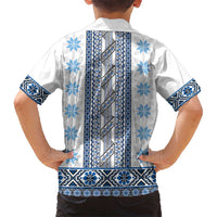 Ukraine Kid Hawaiian Shirt Traditional Braided Rope Belt Blue Folk Pattern