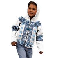 Ukraine Kid Hoodie Traditional Braided Rope Belt Blue Folk Pattern