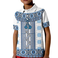 Ukraine Kid Polo Shirt Traditional Braided Rope Belt Blue Folk Pattern