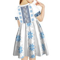 Ukraine Kid Short Sleeve Dress Traditional Braided Rope Belt Blue Folk Pattern