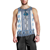 Ukraine Men Tank Top Traditional Braided Rope Belt Blue Folk Pattern