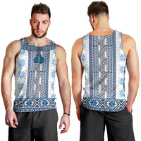 Ukraine Men Tank Top Traditional Braided Rope Belt Blue Folk Pattern