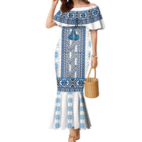 Ukraine Mermaid Dress Traditional Braided Rope Belt Blue Folk Pattern