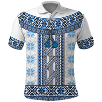 Ukraine Polo Shirt Traditional Braided Rope Belt Blue Folk Pattern