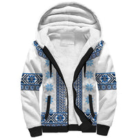 Ukraine Sherpa Hoodie Traditional Braided Rope Belt Blue Folk Pattern