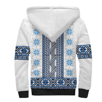 Ukraine Sherpa Hoodie Traditional Braided Rope Belt Blue Folk Pattern