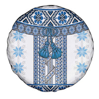 Ukraine Spare Tire Cover Traditional Braided Rope Belt Blue Folk Pattern