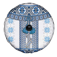 Ukraine Spare Tire Cover Traditional Braided Rope Belt Blue Folk Pattern
