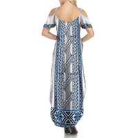 Ukraine Summer Maxi Dress Traditional Braided Rope Belt Blue Folk Pattern