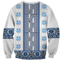 Ukraine Sweatshirt Traditional Braided Rope Belt Blue Folk Pattern