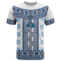 Ukraine T Shirt Traditional Braided Rope Belt Blue Folk Pattern