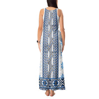 Ukraine Tank Maxi Dress Traditional Braided Rope Belt Blue Folk Pattern