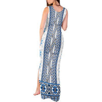 Ukraine Tank Maxi Dress Traditional Braided Rope Belt Blue Folk Pattern