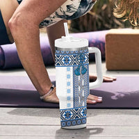 Ukraine Tumbler With Handle Traditional Braided Rope Belt Blue Folk Pattern