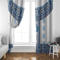 Ukraine Window Curtain Traditional Braided Rope Belt Blue Folk Pattern