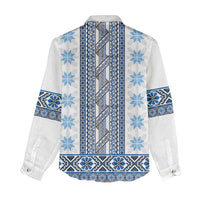 Ukraine Women Casual Shirt Traditional Braided Rope Belt Blue Folk Pattern
