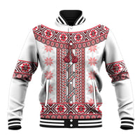 Ukraine Baseball Jacket Traditional Braided Rope Belt Red Folk Pattern