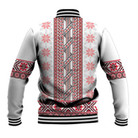 Ukraine Baseball Jacket Traditional Braided Rope Belt Red Folk Pattern