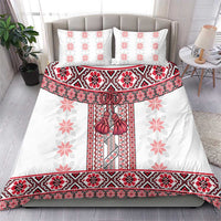 Ukraine Bedding Set Traditional Braided Rope Belt Red Folk Pattern
