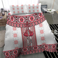 Ukraine Bedding Set Traditional Braided Rope Belt Red Folk Pattern