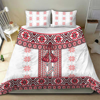 Ukraine Bedding Set Traditional Braided Rope Belt Red Folk Pattern