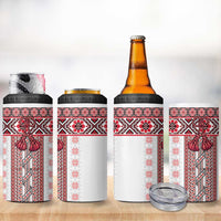 Ukraine 4 in 1 Can Cooler Tumbler Traditional Braided Rope Belt Red Folk Pattern