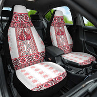 Ukraine Car Seat Cover Traditional Braided Rope Belt Red Folk Pattern