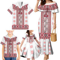 Ukraine Family Matching Mermaid Dress and Hawaiian Shirt Traditional Braided Rope Belt Red Folk Pattern