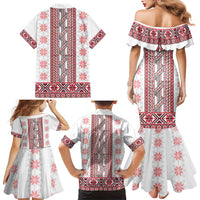 Ukraine Family Matching Mermaid Dress and Hawaiian Shirt Traditional Braided Rope Belt Red Folk Pattern