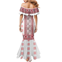 Ukraine Family Matching Mermaid Dress and Hawaiian Shirt Traditional Braided Rope Belt Red Folk Pattern