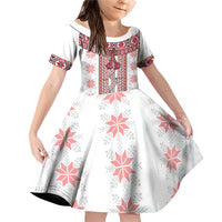 Ukraine Family Matching Off Shoulder Short Dress and Hawaiian Shirt Traditional Braided Rope Belt Red Folk Pattern