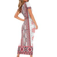 Ukraine Family Matching Short Sleeve Bodycon Dress and Hawaiian Shirt Traditional Braided Rope Belt Red Folk Pattern