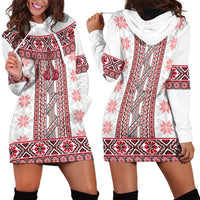 Ukraine Hoodie Dress Traditional Braided Rope Belt Red Folk Pattern