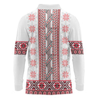 Ukraine Long Sleeve Polo Shirt Traditional Braided Rope Belt Red Folk Pattern