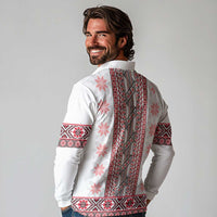 Ukraine Long Sleeve Polo Shirt Traditional Braided Rope Belt Red Folk Pattern