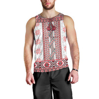 Ukraine Men Tank Top Traditional Braided Rope Belt Red Folk Pattern