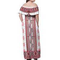 Ukraine Off Shoulder Maxi Dress Traditional Braided Rope Belt Red Folk Pattern