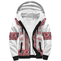 Ukraine Sherpa Hoodie Traditional Braided Rope Belt Red Folk Pattern