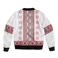 Ukraine Sleeve Zip Bomber Jacket Traditional Braided Rope Belt Red Folk Pattern