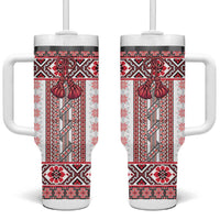 Ukraine Tumbler With Handle Traditional Braided Rope Belt Red Folk Pattern