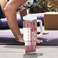 Ukraine Tumbler With Handle Traditional Braided Rope Belt Red Folk Pattern